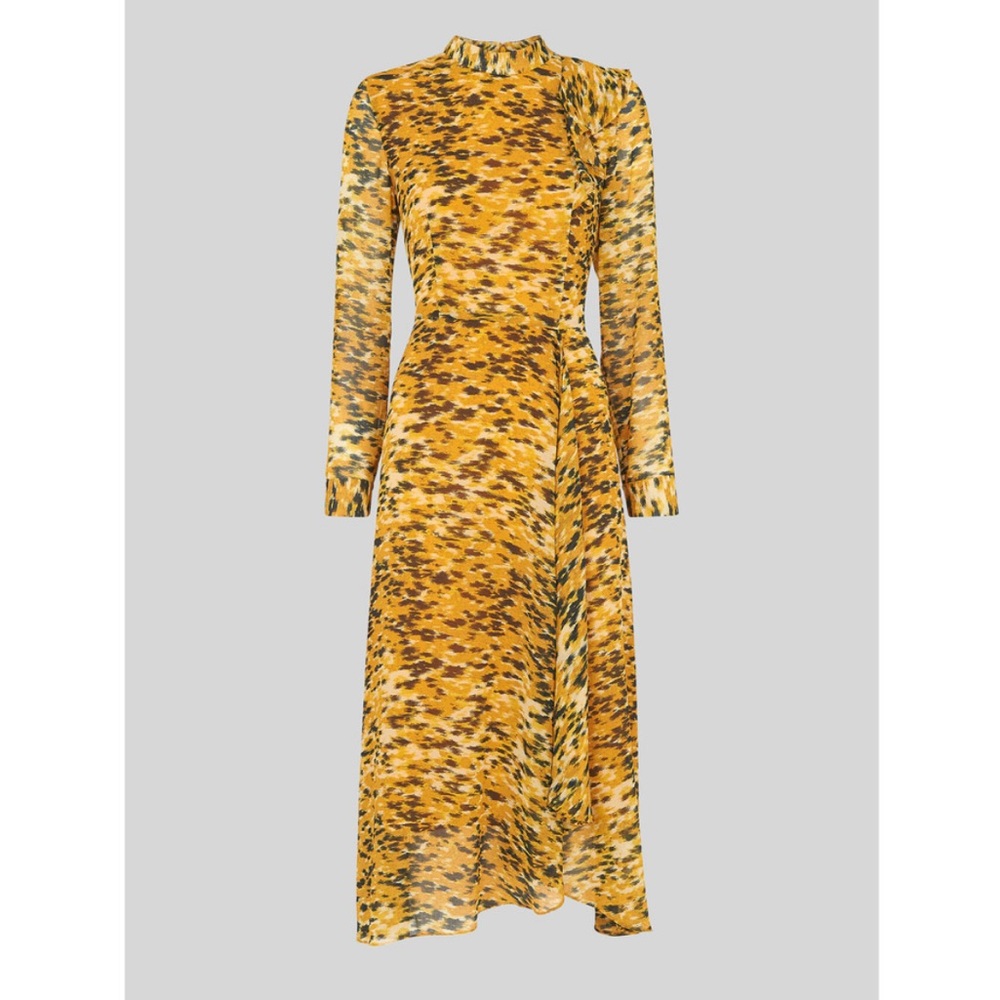 Whistles Ines Ikat Animal Print long sleeve midi dress womens 4 cocktails event - Picture 4 of 11